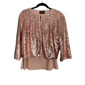 NWT BOB MACKIE PINK SEQUIN Wearable‎ Art blouse TOP SZ L SWEATER CARDIGAN SET